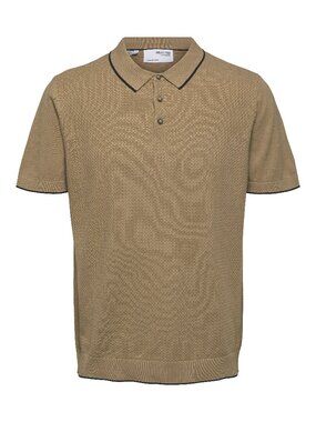 Selected Homme Tan Textured Front Knit Button Up Short Sleeve Polo/6215